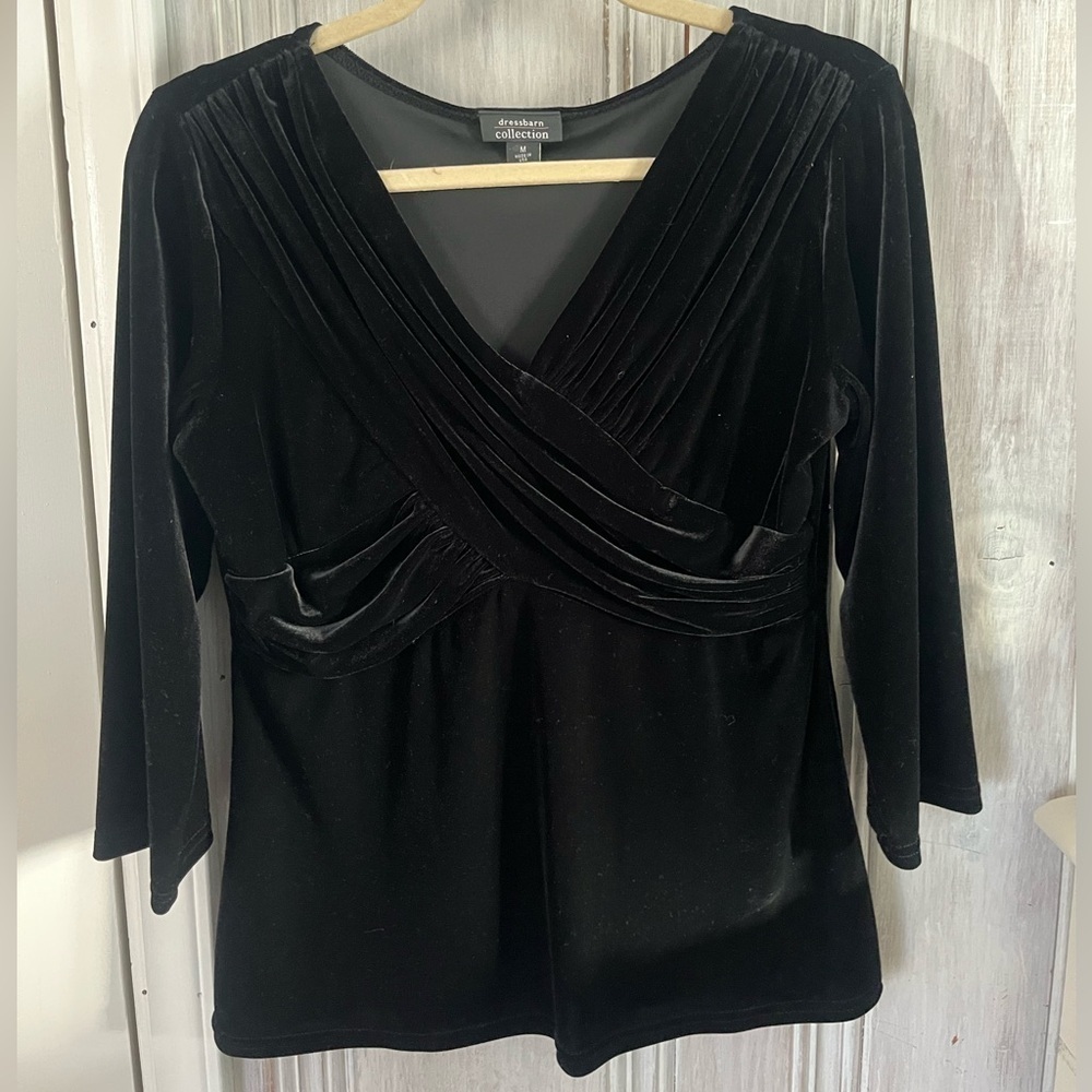 VTG Y2K black Velvet babydoll top 3/4 sleeve | M whimsigoth fairy grunge romance - Picture 2 of 12